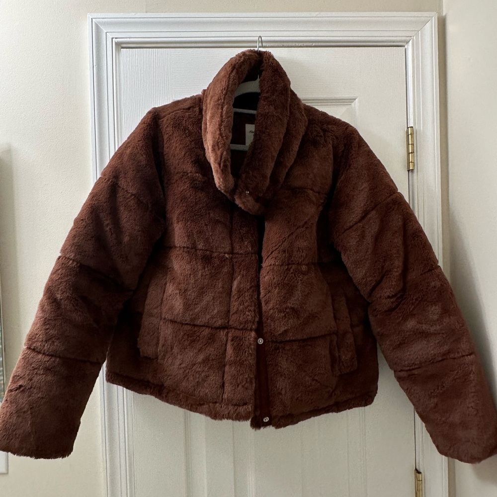 A&F Brown Faux Fur Mini Puffer